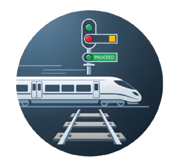 Railway signalling course icon with track diagram